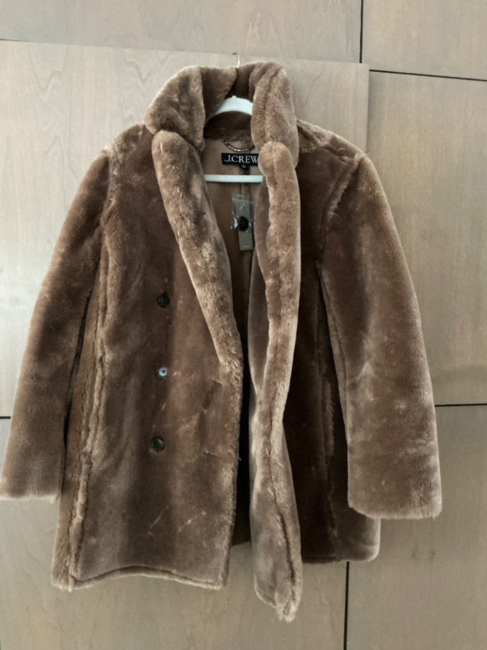 J.Crew Faux Fur Coat Teddy Brown Taupe Plush Winter Jacket